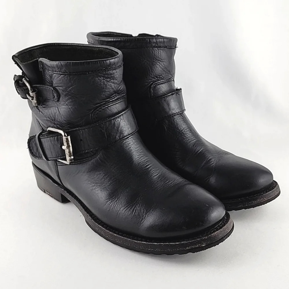 ASH Women's Trick Black Leather Biker Double Strap Buckle Ankle Boot 37 - Picture 3 of 16
